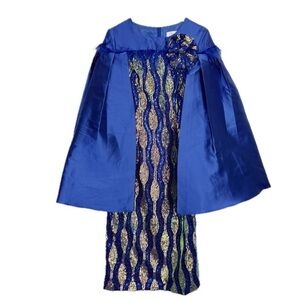 EY Boutique Dress Womens 8 Royal Blue Cape Sequin Feather Evening Cocktail U0284